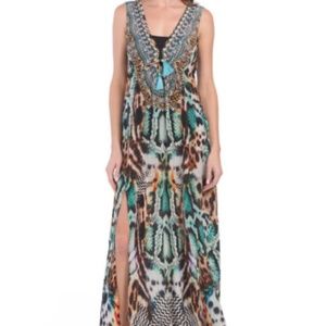 True Colors La Mode Luxury Hand Embellished Crystal Jungle Fever Silk DressL/XL